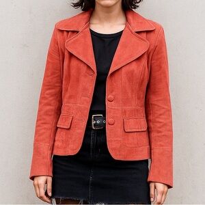 Wilsons Suede Leather Blazer Jacket Coral Size Small Timeless Modern Classic